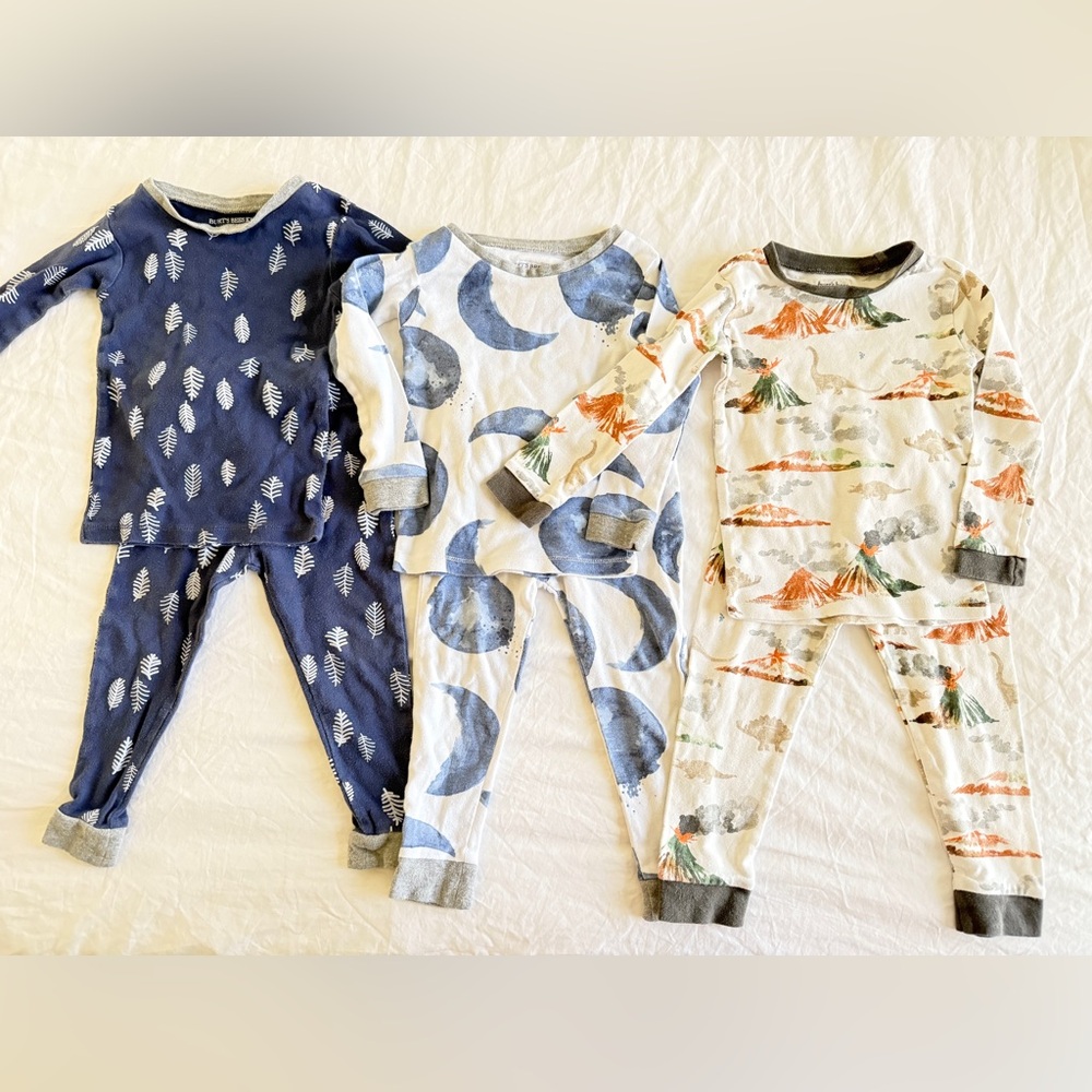 Burt's Bees Baby 3-Pack Navy Leaf, Blue Moon, Cream Volcano Pajama Sets
